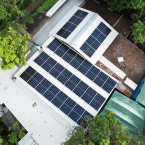 An aerial view of solar panels at Hope House Organization.